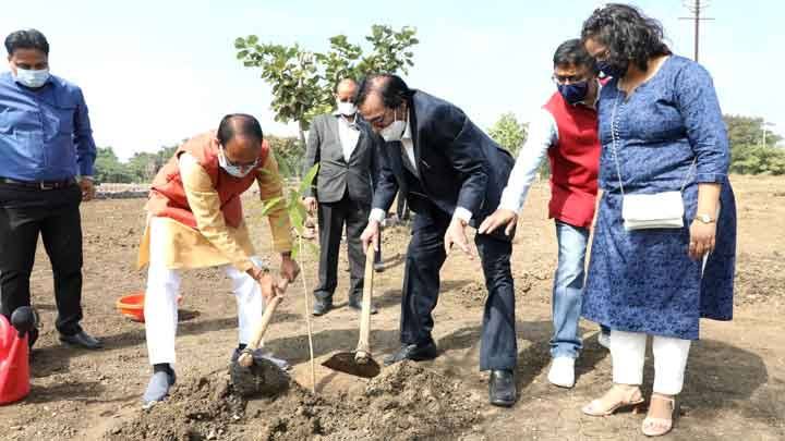 मुख्यमंत्री शिवराज सिंह चौहान ने किया सप्तपर्णी और गुलमोहर के पौधों का रोपण